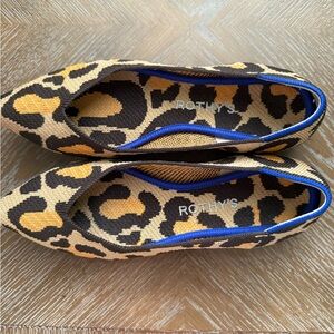 Rothy's Black and Tan Flats with Animal Print